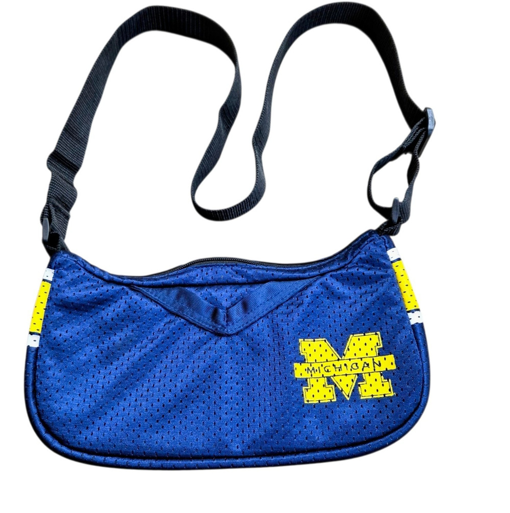 Michigan Wolverines NCAA Logo Jersey Purse Womens Blue Yellow Adjustable Strap